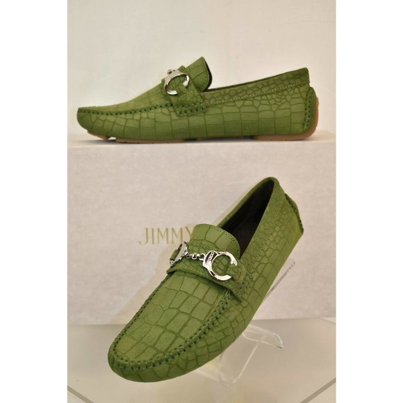 JIMMY CHOO BROGAN LIGHT OLIVE CROC PRINT SUEDE HANDCUFF DRIVING LOAFERS 39.5 6.5 main image 10